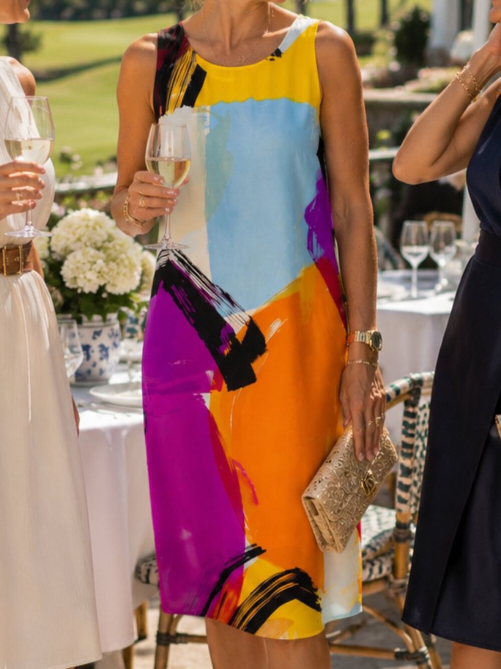 Ann Taylor Vibrant Abstract Shift Dress, Colorblock, Career, Party